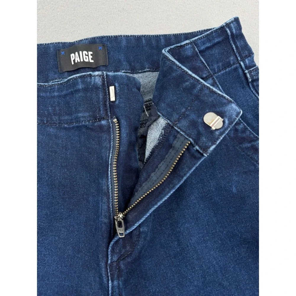 Paige Indio Zip Short Dark Blue Flare Leg Trouser Jeans Womens 27 (30x32) Boho